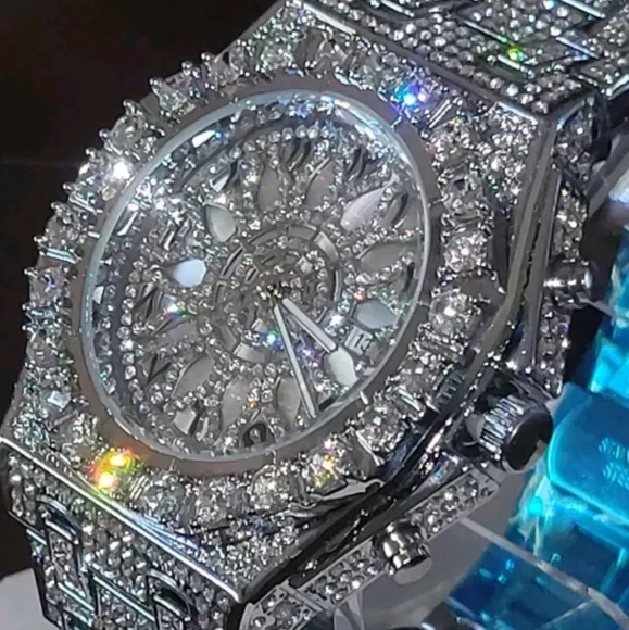 Men's Luxury Fully Covered Iced Out Simulated Diamond  Arabic Numeral Watch - Picture 4 of 15